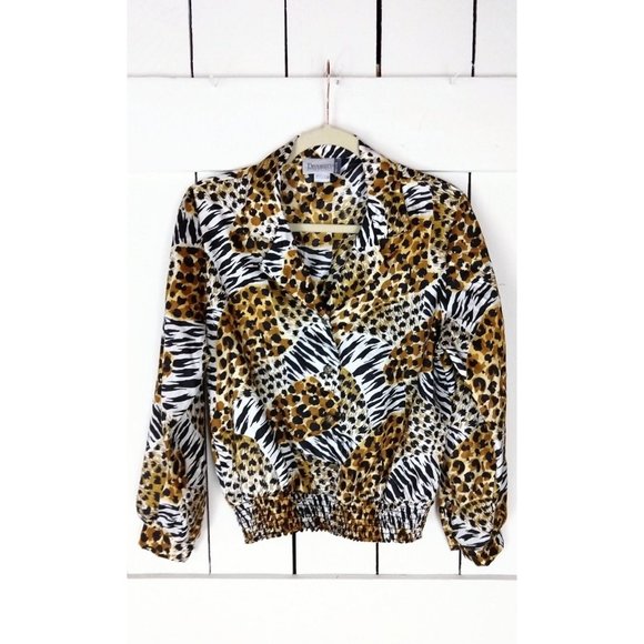 Vintage animal print billowy pullover blouse/zebra/cheetah/leopard - Picture 2 of 4